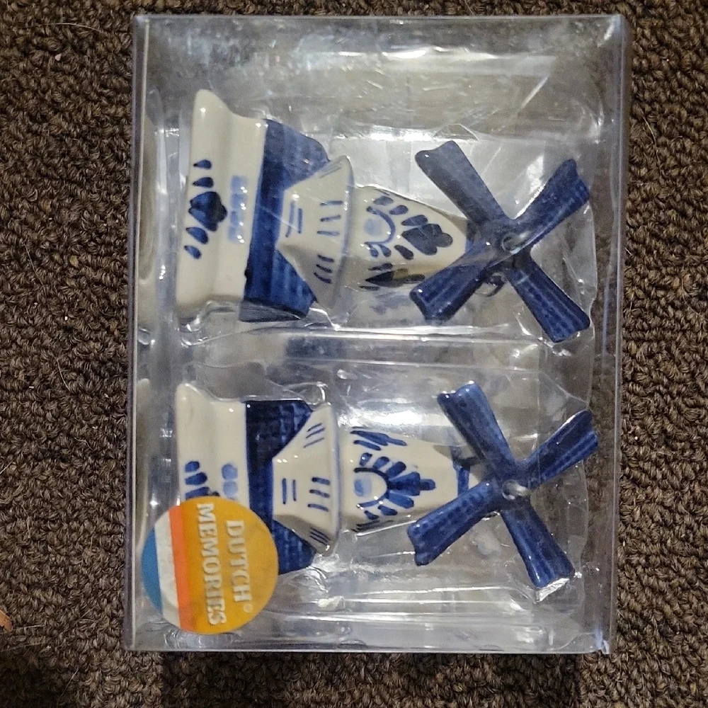 Blue and White Windmill Salt and Pepper Shakers - Picture 1 of 1